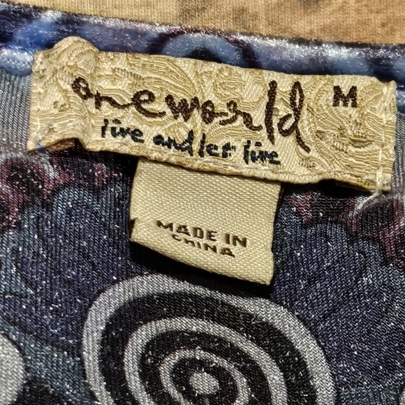 One World Velour Scoop Neck Purple & Blue Bling Top 97% Polyester Size M - Picture 9 of 10